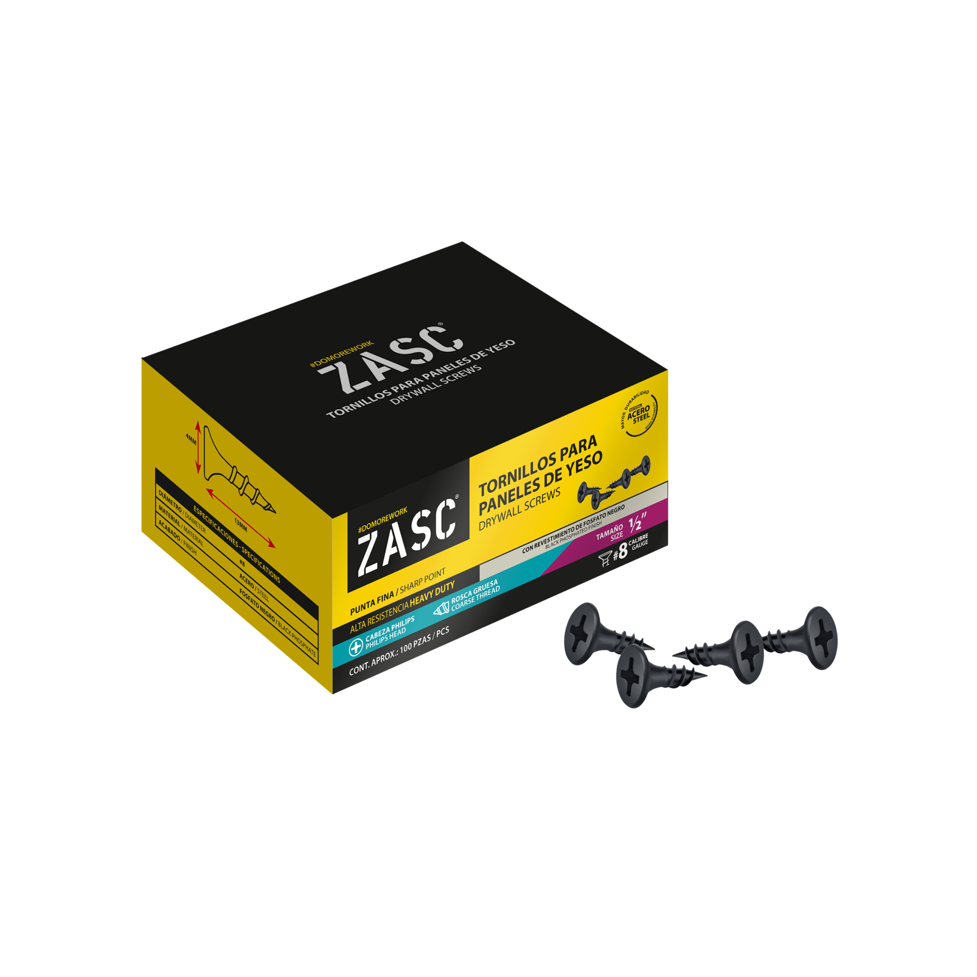 Tornillos p/Gypsum Rosca Gruesa 1/2" Zasc / Z-DSCT-8X1-2