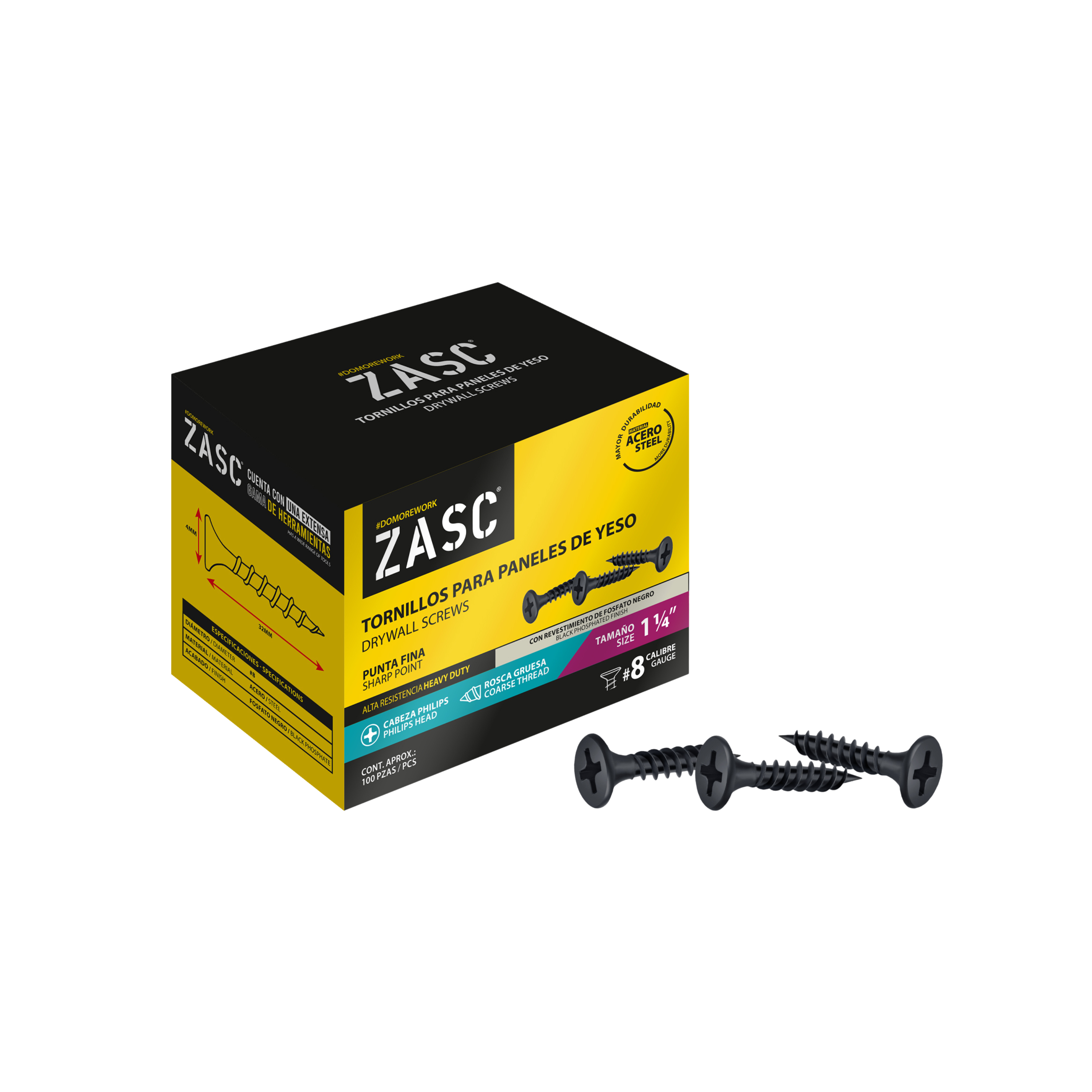 Tornillos p/Gypsum Rosca Gruesa 1 1/4" Zasc / Z-DSCT-8X11-4