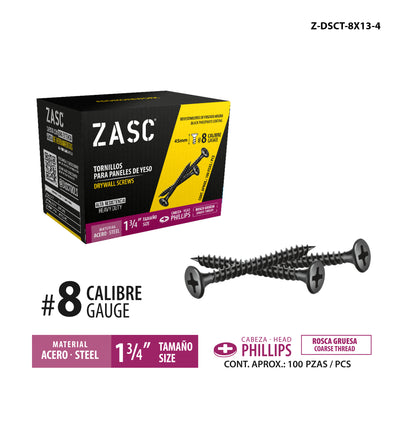 Tornillos p/Gypsum Rosca Gruesa 1 3/4" Zasc / Z-DSCT-8X13-4
