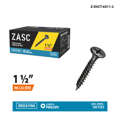 Fine Thread Drywall Screws 1 1/2" Zasc / Z-DSFT-6X11-2