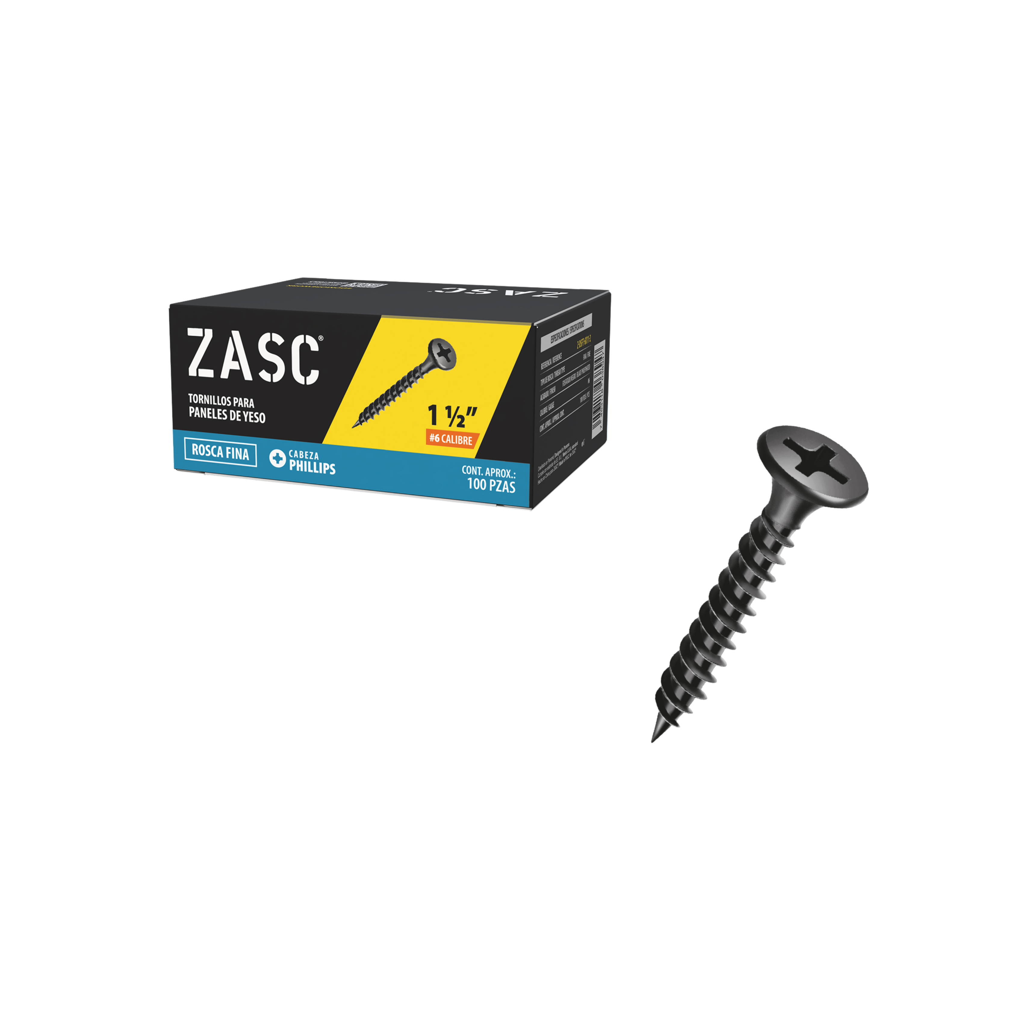 Tornillos Drywall Rosca Fina 1 1/2" Zasc / Z-DSFT-6X11-2