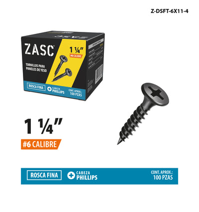 Fine Thread Drywall Screws 1 1/4" Zasc / Z-DSFT-6X11-4