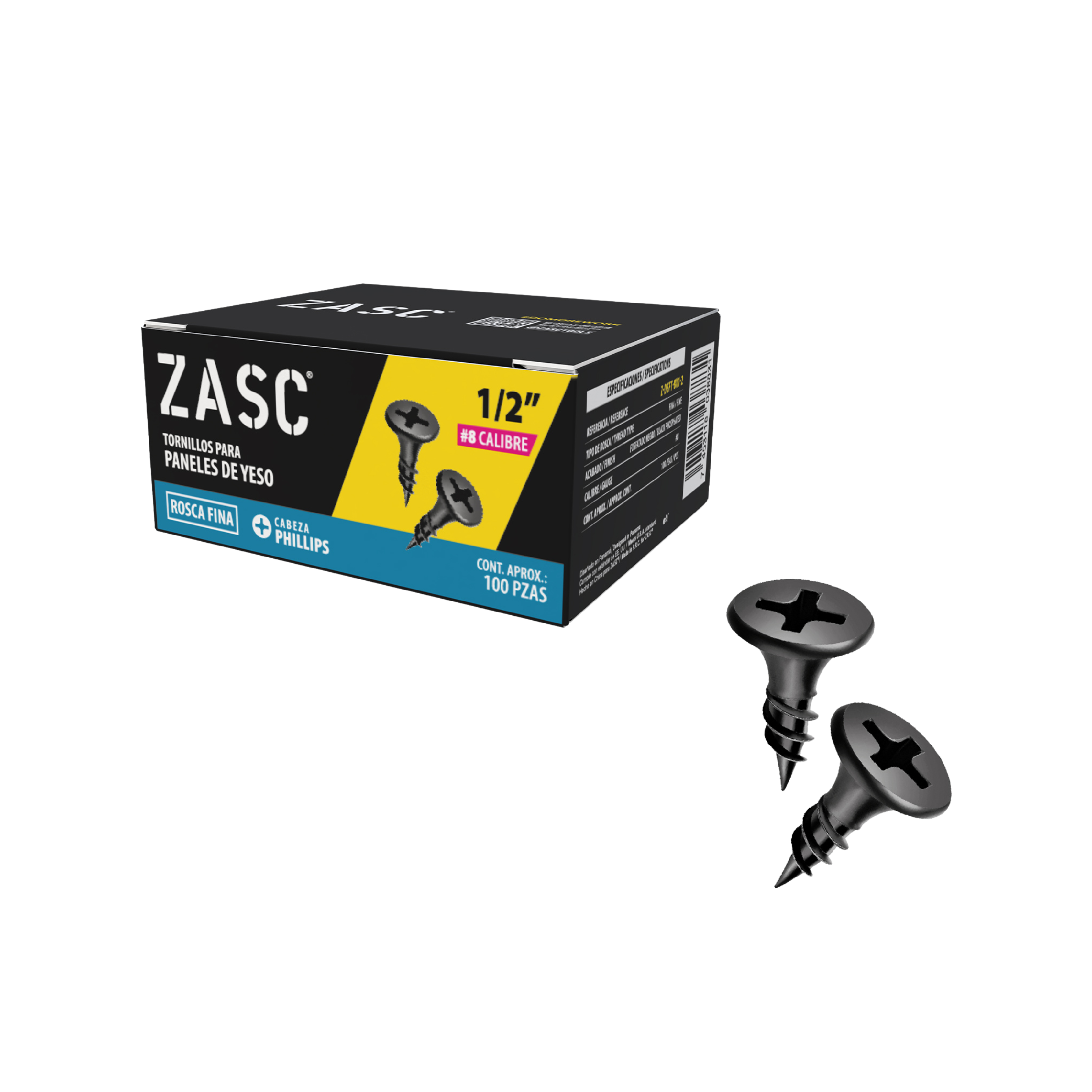 Vis Drywall à Filetage Fin 1/2" Zasc / Z-DSFT-8X1-2