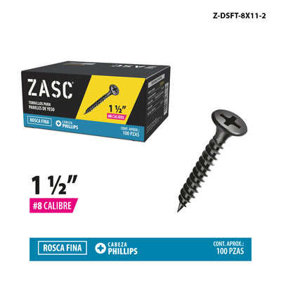 Fine Thread Drywall Screws 1 1/2" Zasc / Z-DSFT-8X11-2