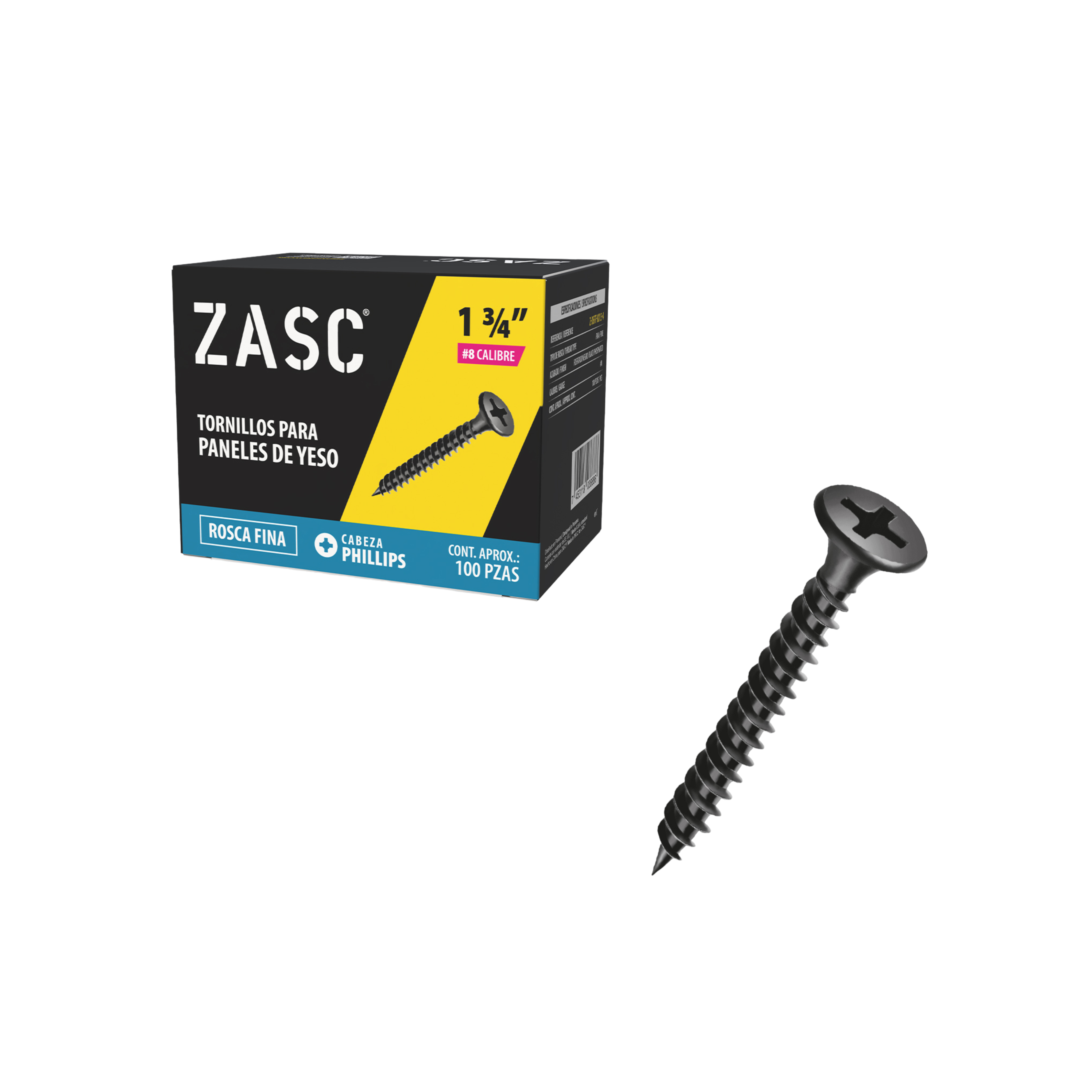 Tornillos Drywall Rosca Fina 1 3/4" Zasc / Z-DSFT-8X13-4