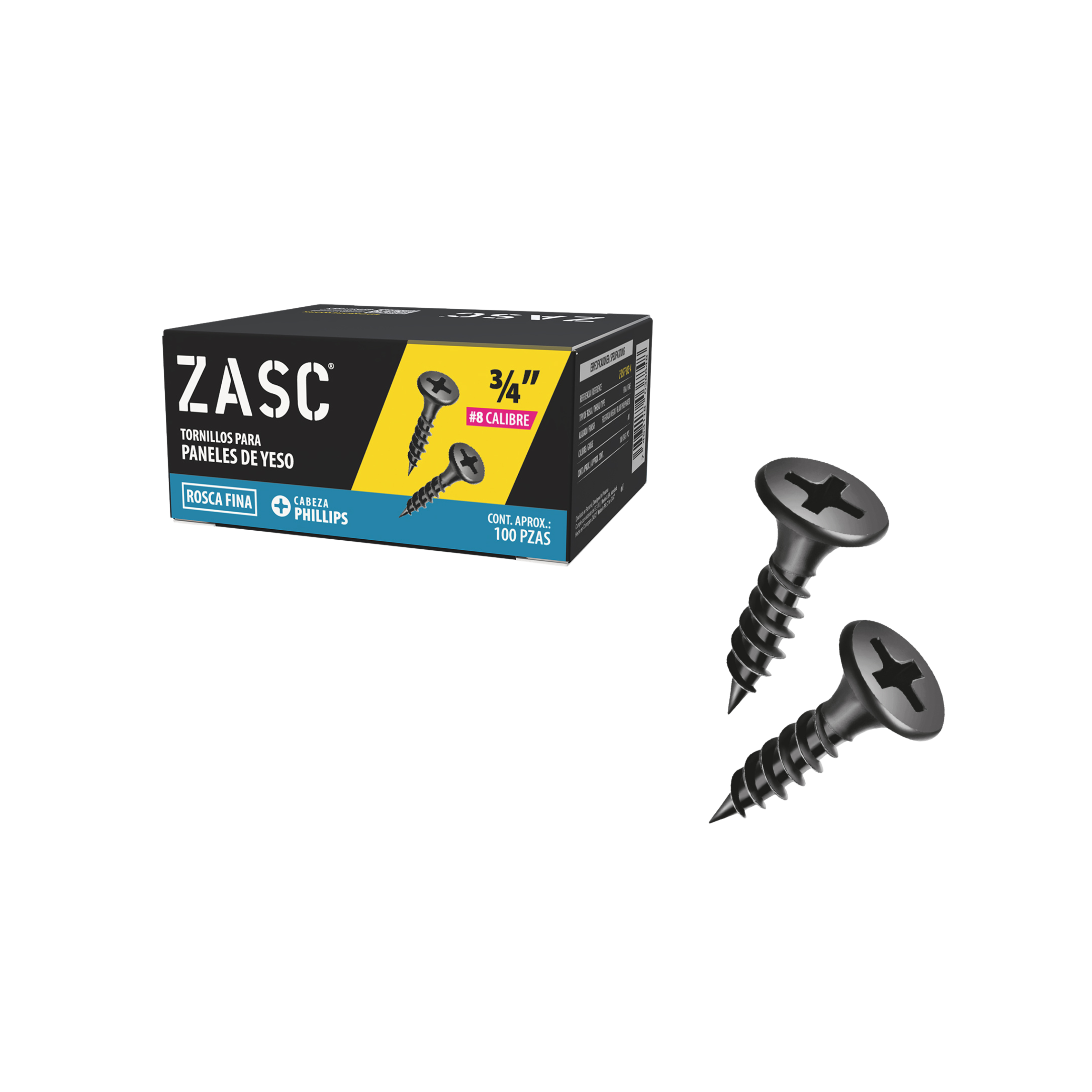 Vis Drywall à Filetage Fin 3/4" Zasc / Z-DSFT-8X3-4