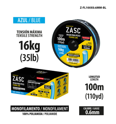Hilo de Pesca 35lb Azul ZASC / Z-FL100X0.6MM-BL