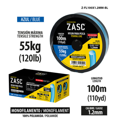 Hilo de Pesca 120lb Azul ZASC / Z-FL100X1.2MM-BL