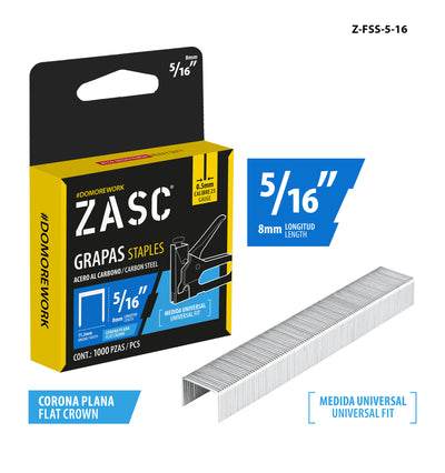 Flat Crown Staples 5/16" Zasc / Z-FSS-5-16