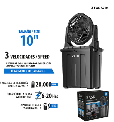 Rechargeable Cooling Fan 10" ZASC / Z-FWS-AC10
