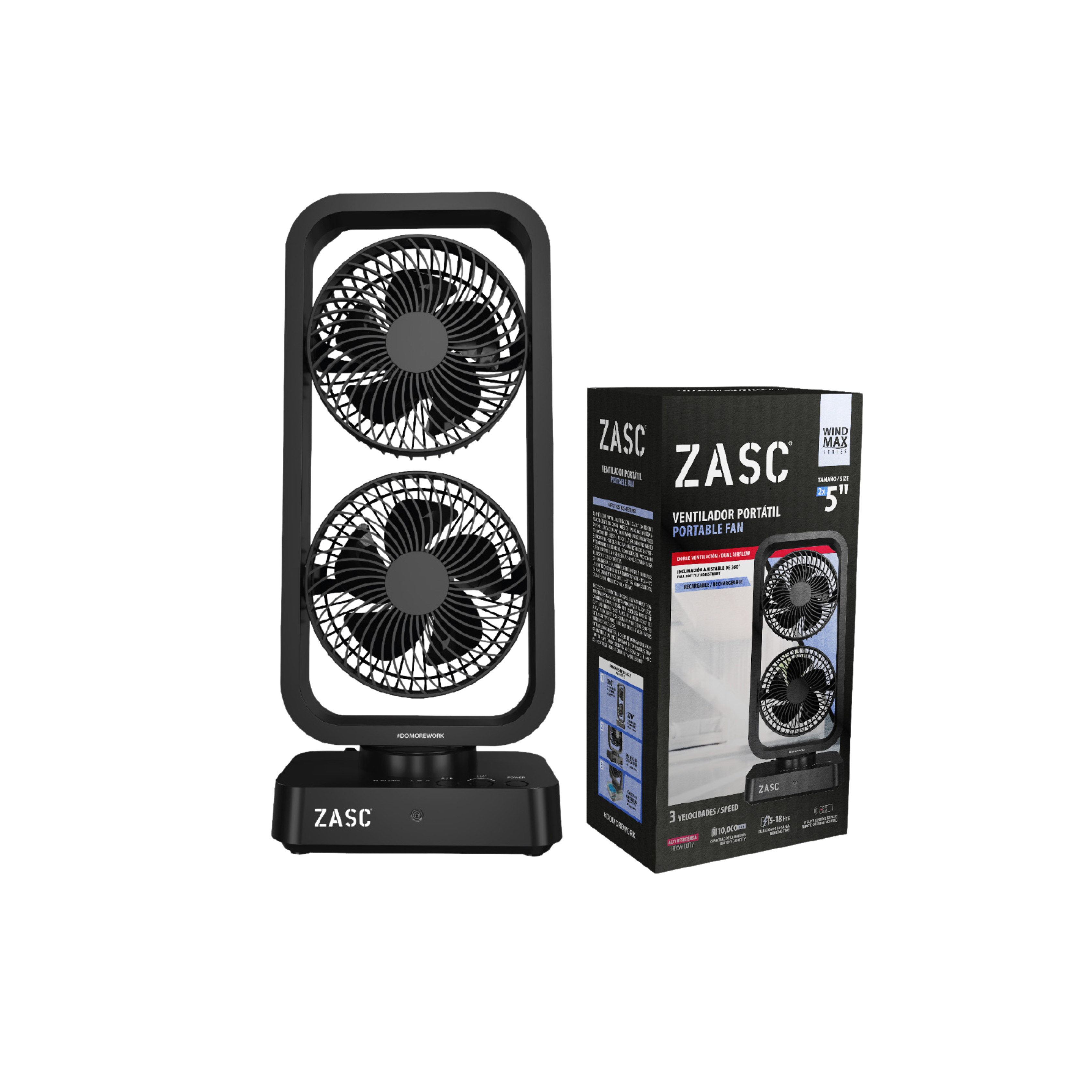 Ventilador Dual 2x5" Recargable ZASC / Z-FWS-P2X5