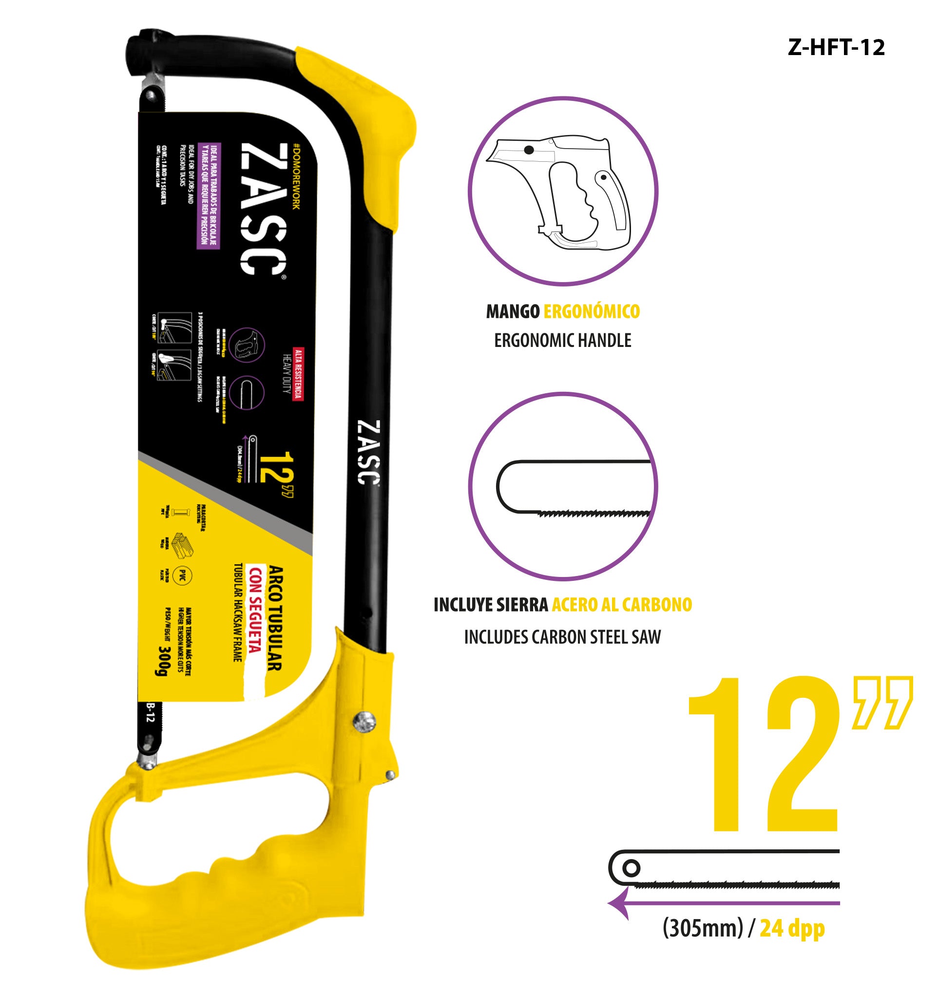 Arco Tubular con Segueta 300g Zasc / Z-HFT-12