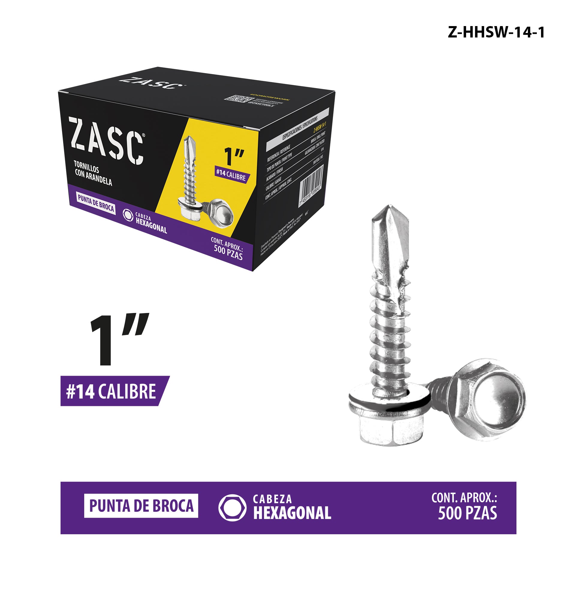 Tornillos con Arandela 1" Zasc / Z-HHSW-14-1