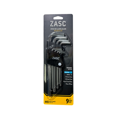 Short Hex Key Set 9 pcs Zasc / Z-HKWS-45S-S