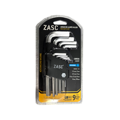 Short Hex Key Set 9 pcs Zasc / Z-HKWS-CRV-S