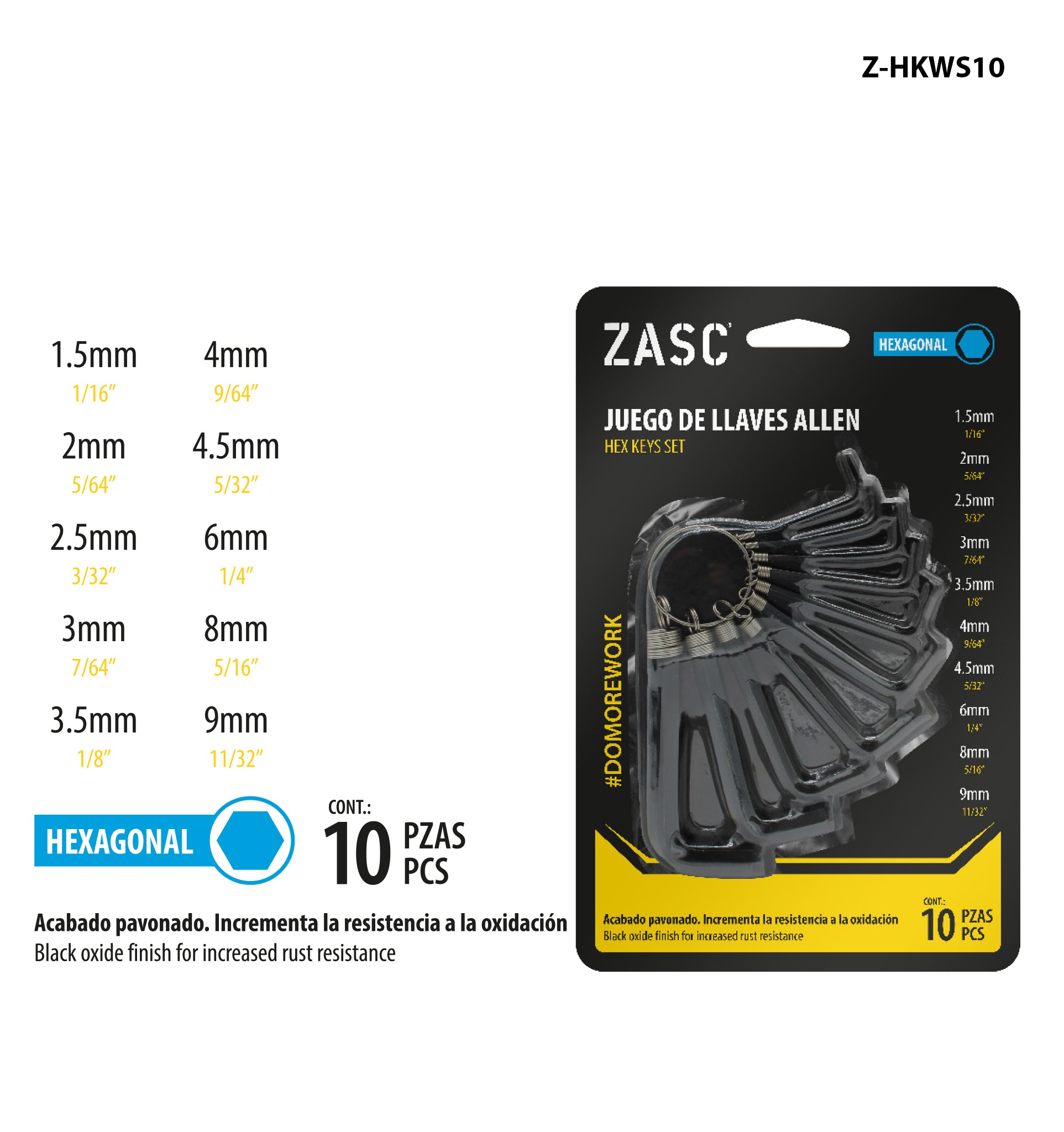 Hex Key Set 10 pcs Zasc / Z-HKWS10