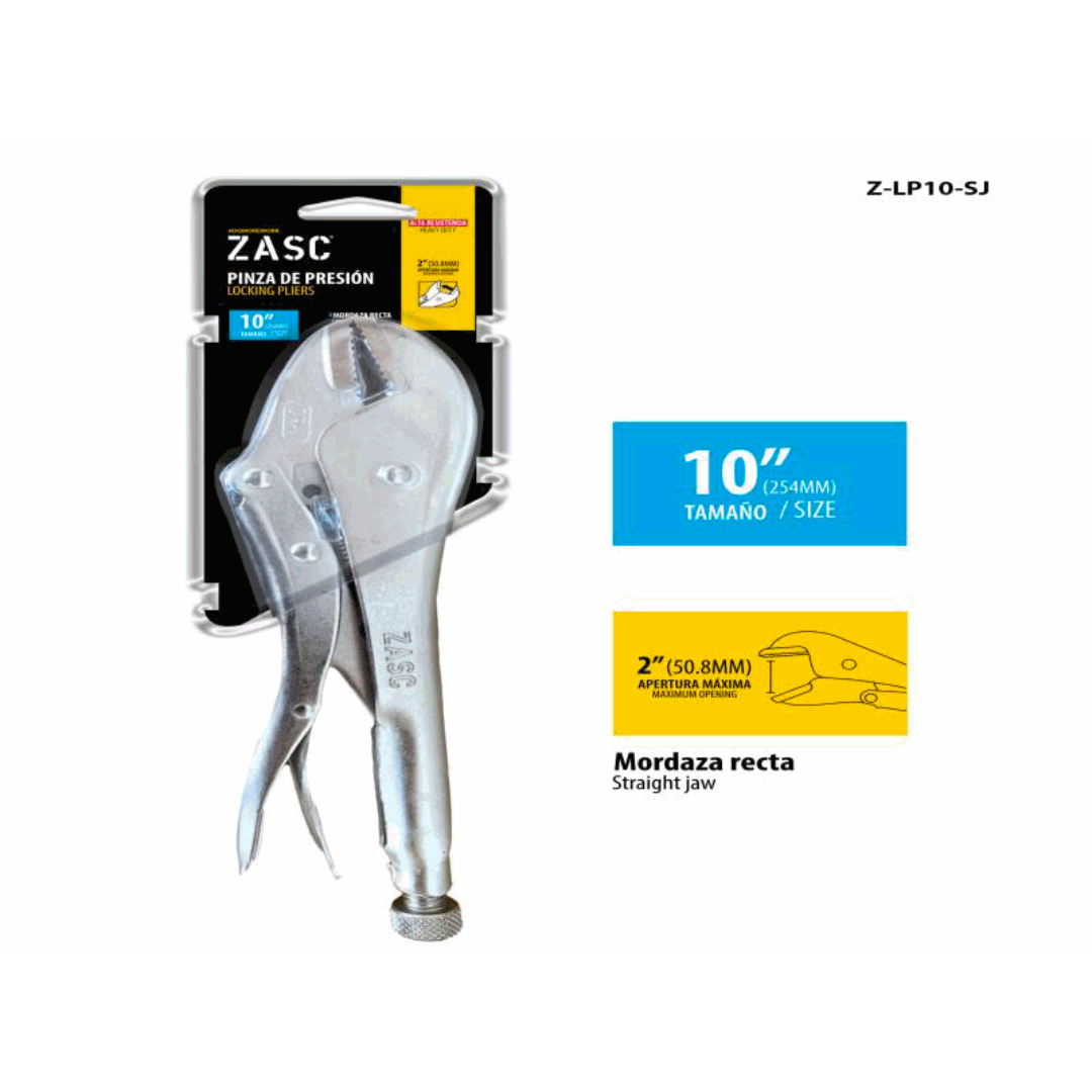 ZASC Locking Pliers 10" with Straight Jaw