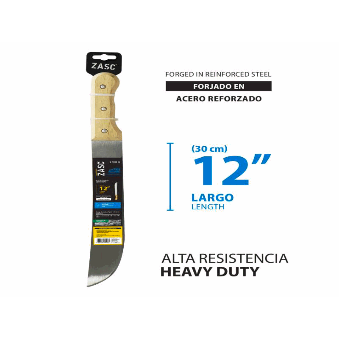 ZASC 12" Reinforced Steel Machete with Wooden Handle