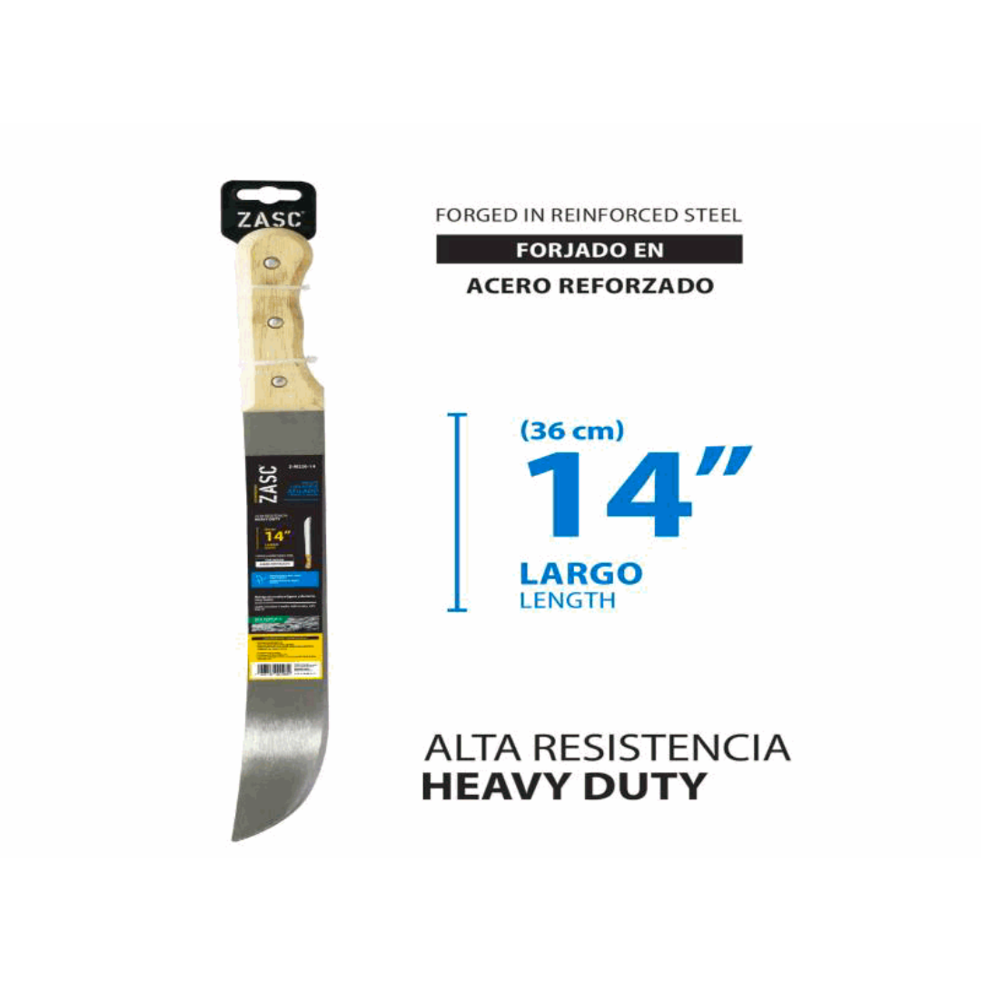 ZASC 14" Reinforced Steel Machete with Wooden Handle