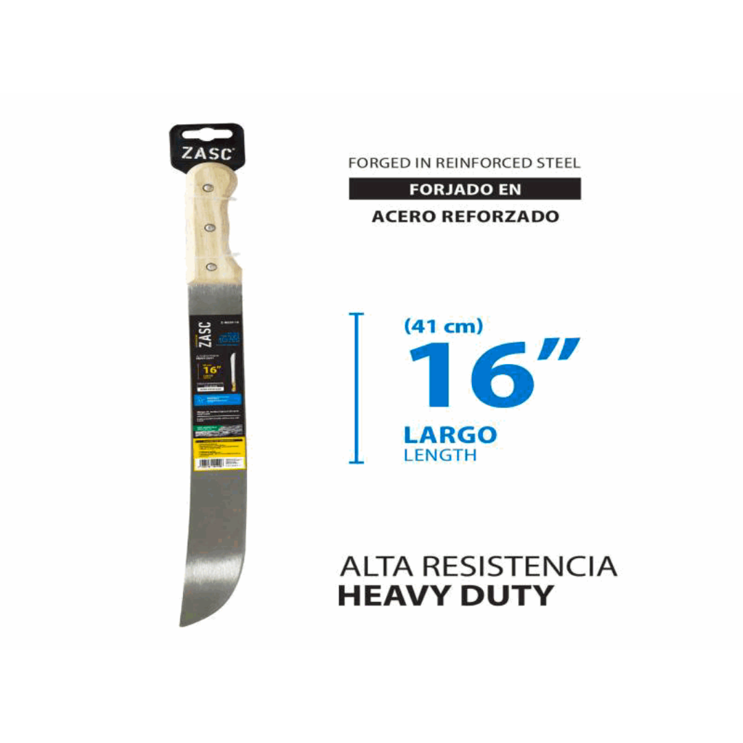 ZASC 16" Reinforced Steel Machete with Wooden Handle