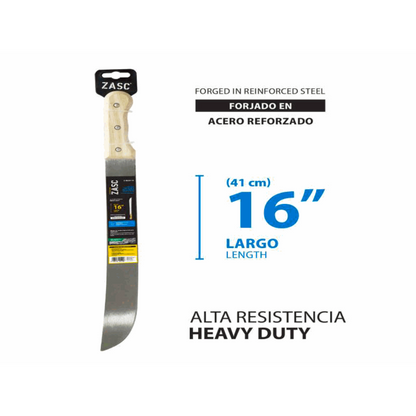 ZASC 16" Reinforced Steel Machete with Wooden Handle