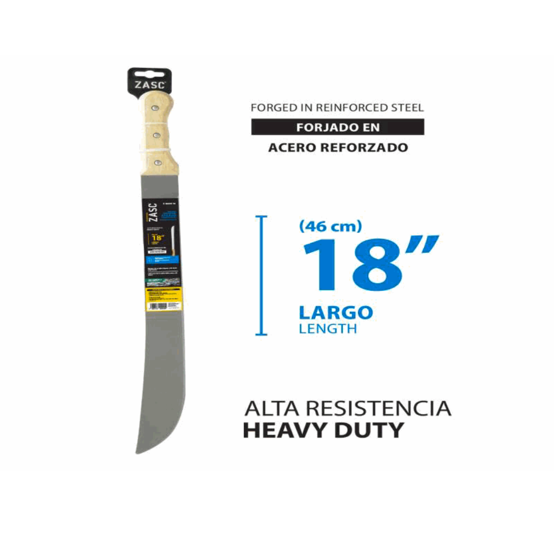 ZASC 18" Reinforced Steel Machete with Wooden Handle