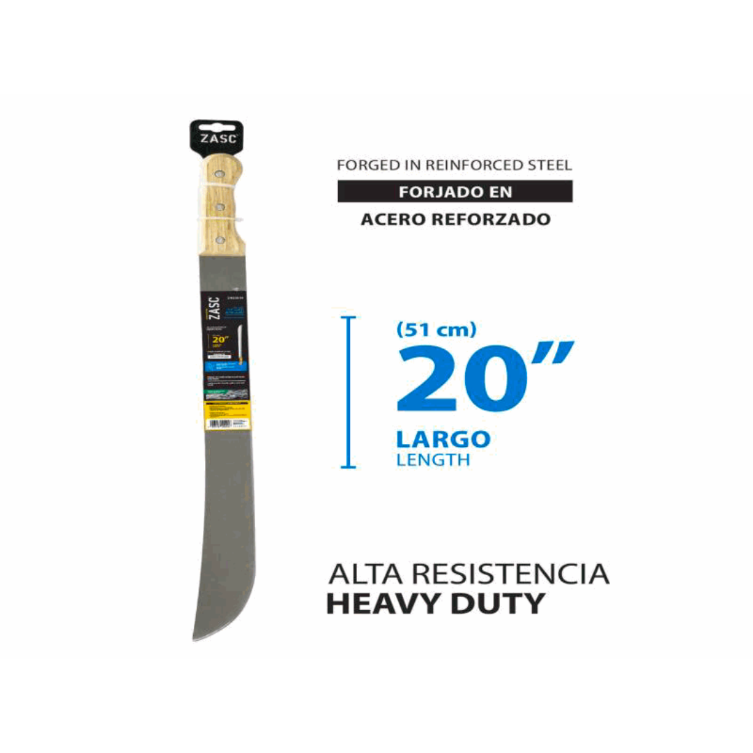ZASC 20" Reinforced Steel Machete with Wooden Handle