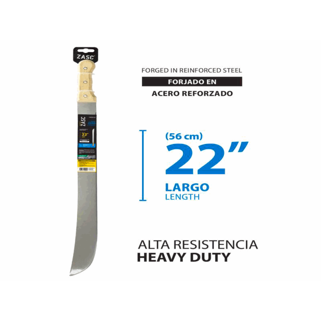 ZASC 22" Reinforced Steel Machete with Wooden Handle
