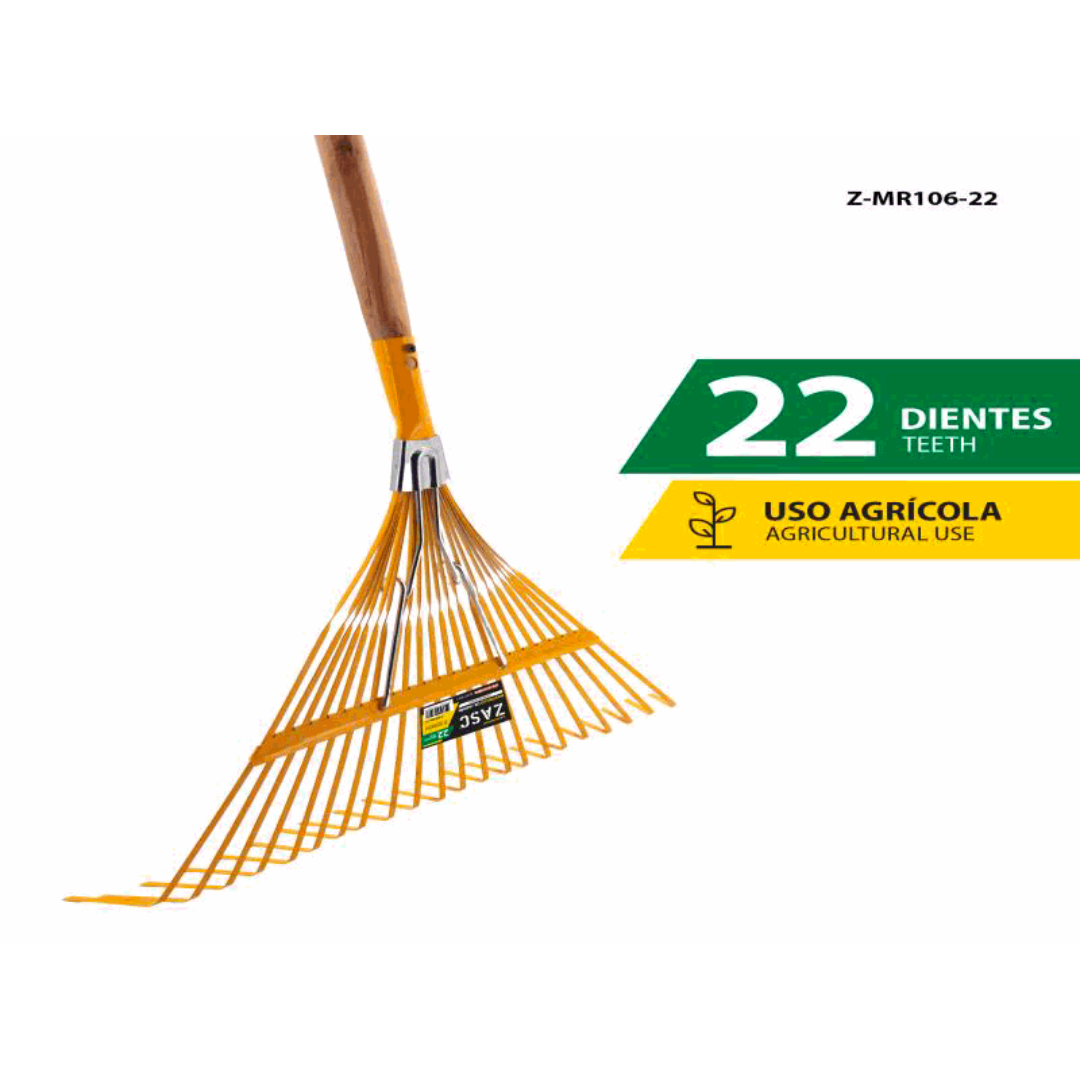 ZASC Agricultural Rake 22 Teeth with Wooden Handle