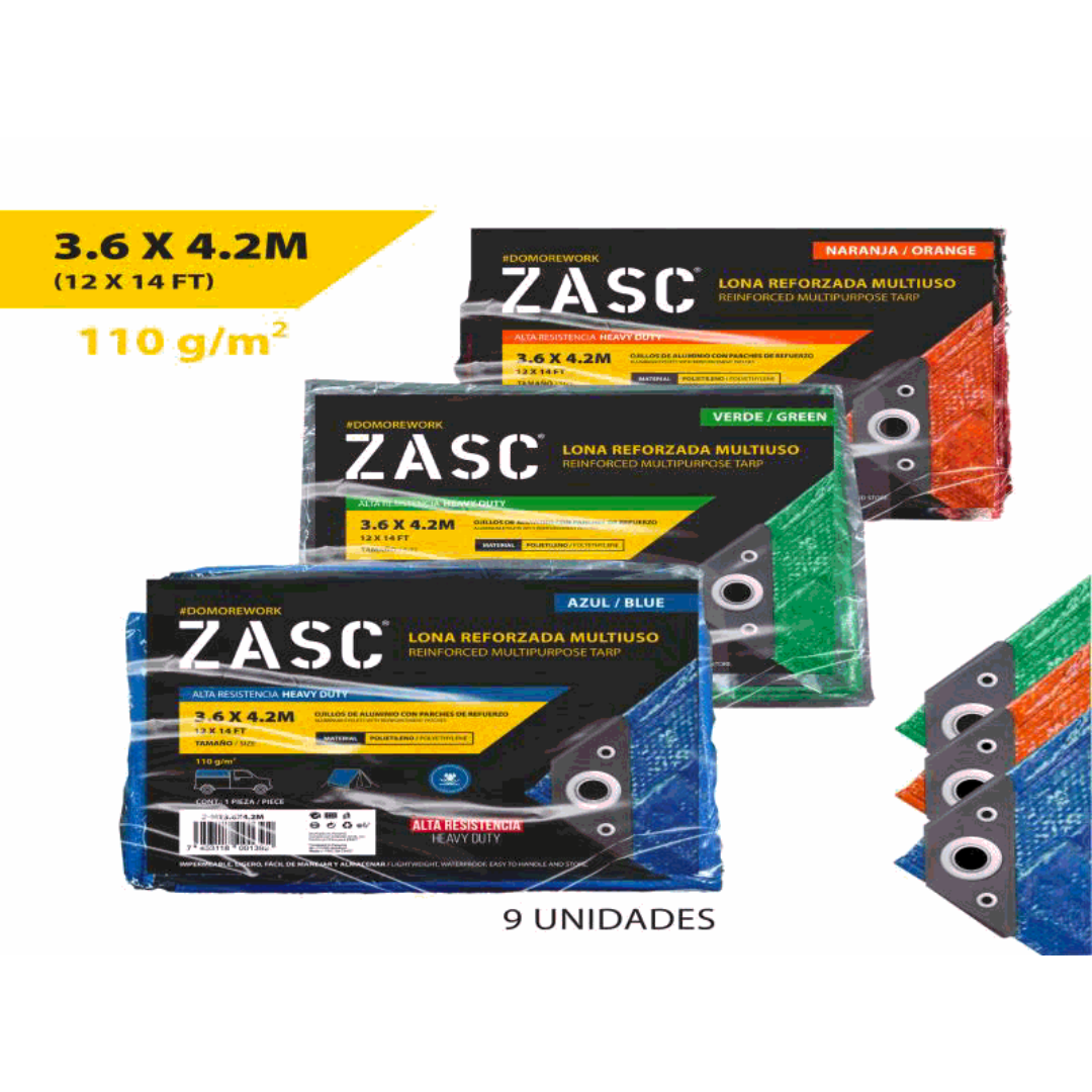 ZASC Reinforced Multipurpose Tarp 3.6 x 4.2 m (12 x 14 ft), 110 g/m², Assorted Colors