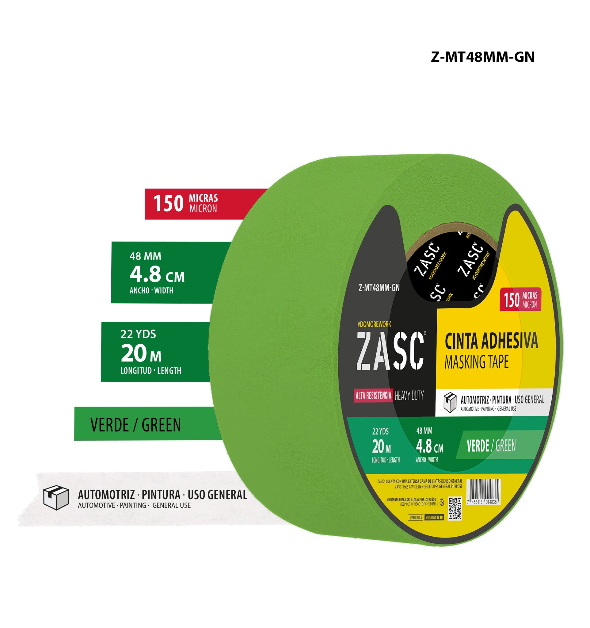 Cinta Adhesiva de Papel Verde ZASC / Z-MT48MM-GN