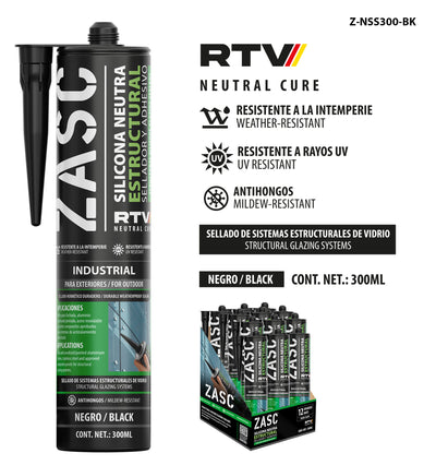 Silicona Neutra Estructural Negra 300 ml ZASC / Z-NSS300-BK