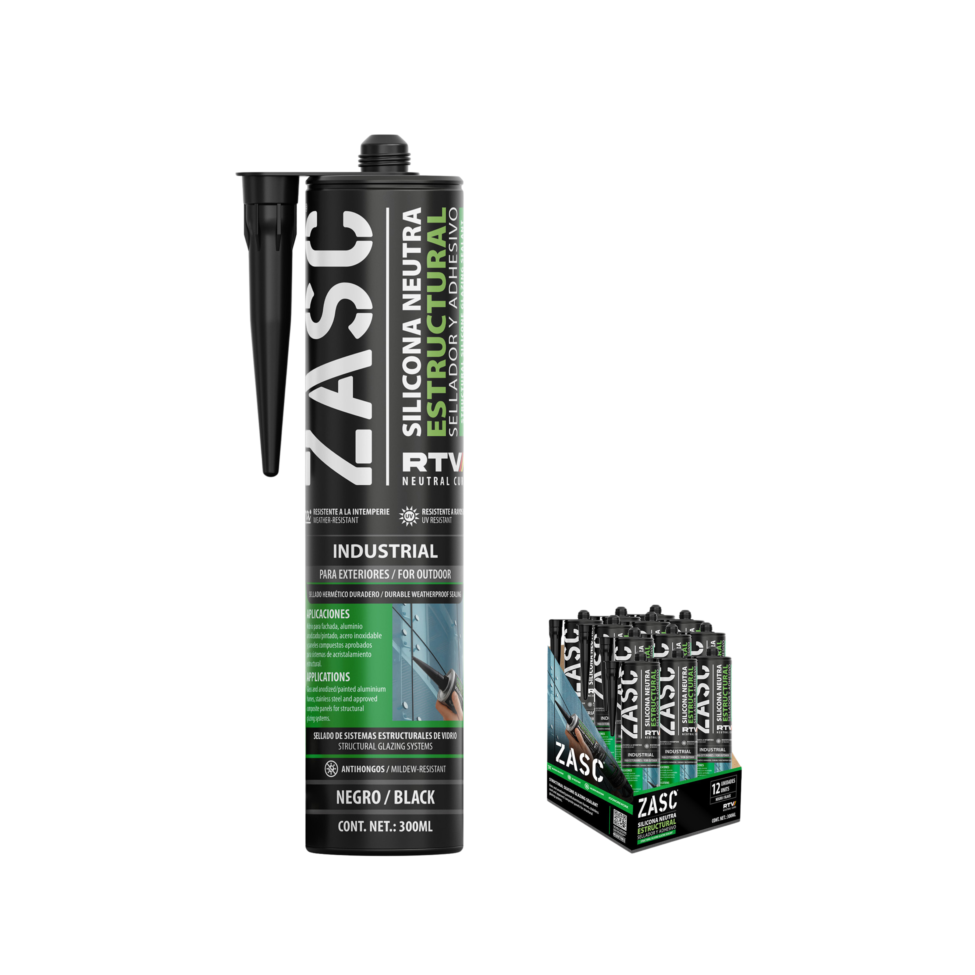 Silicona Neutra Estructural Negra 300 ml ZASC / Z-NSS300-BK