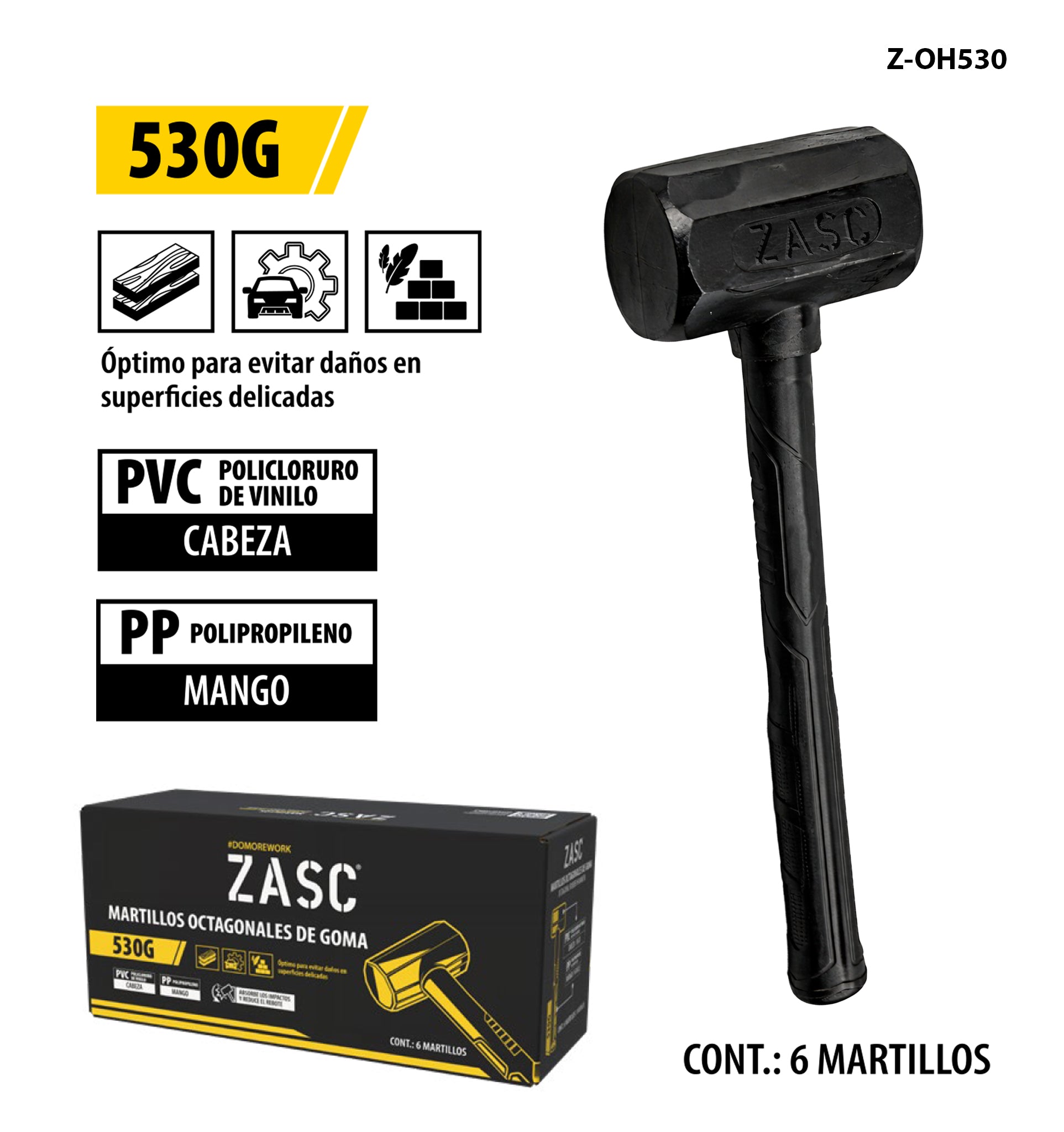 Octagonal Rubber Hammer 530g Zasc / Z-OH530