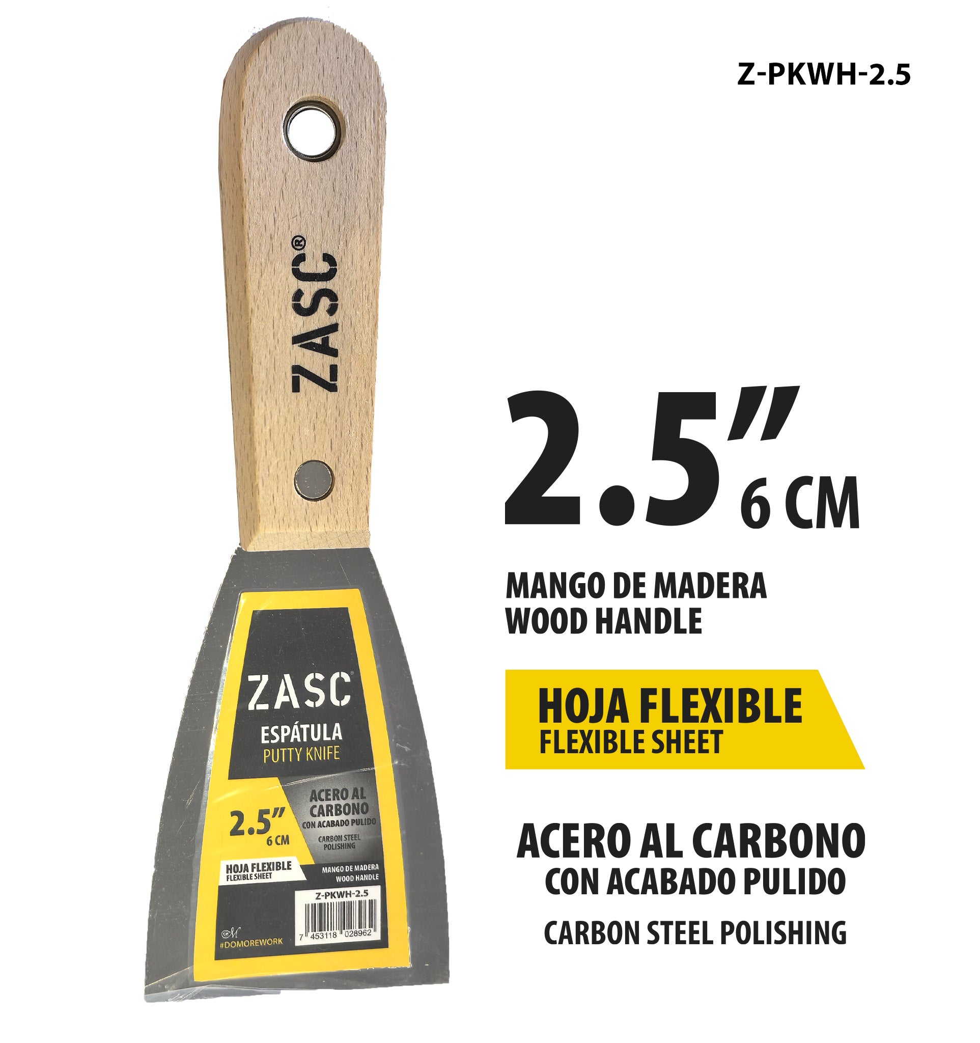 Espátula Flexible 2.5" Madera ZASC / Z-PKWH-2.5