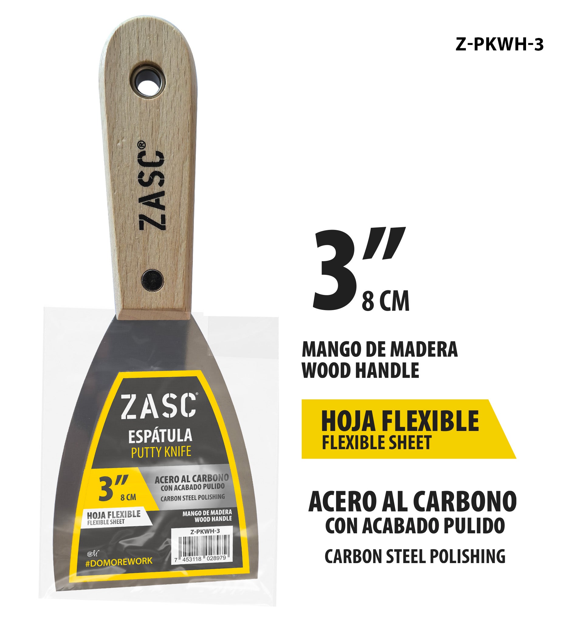 Espátula Flexible 3" Madera ZASC / Z-PKWH-3
