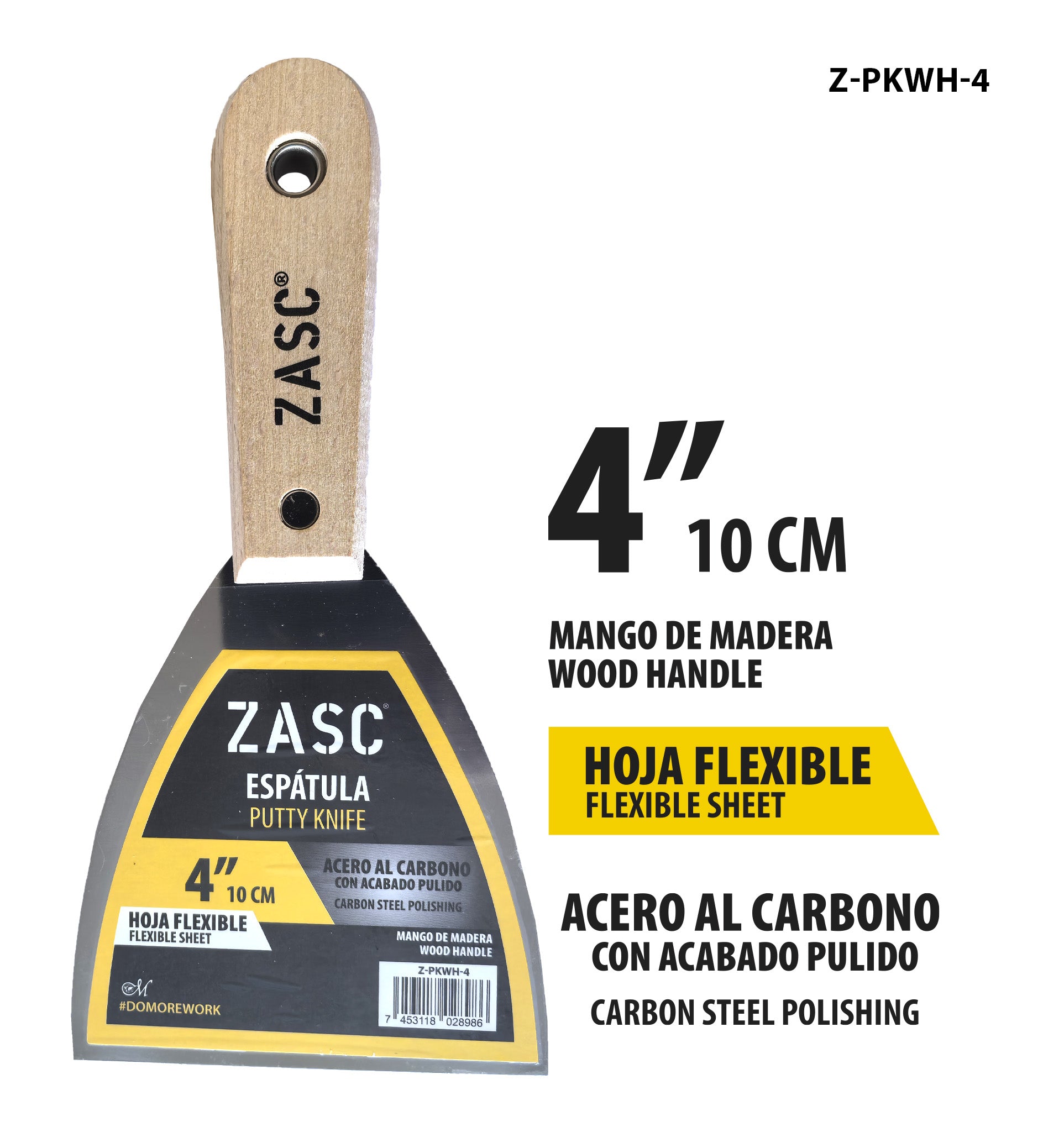 Espátula Flexible 4" Madera ZASC / Z-PKWH-4