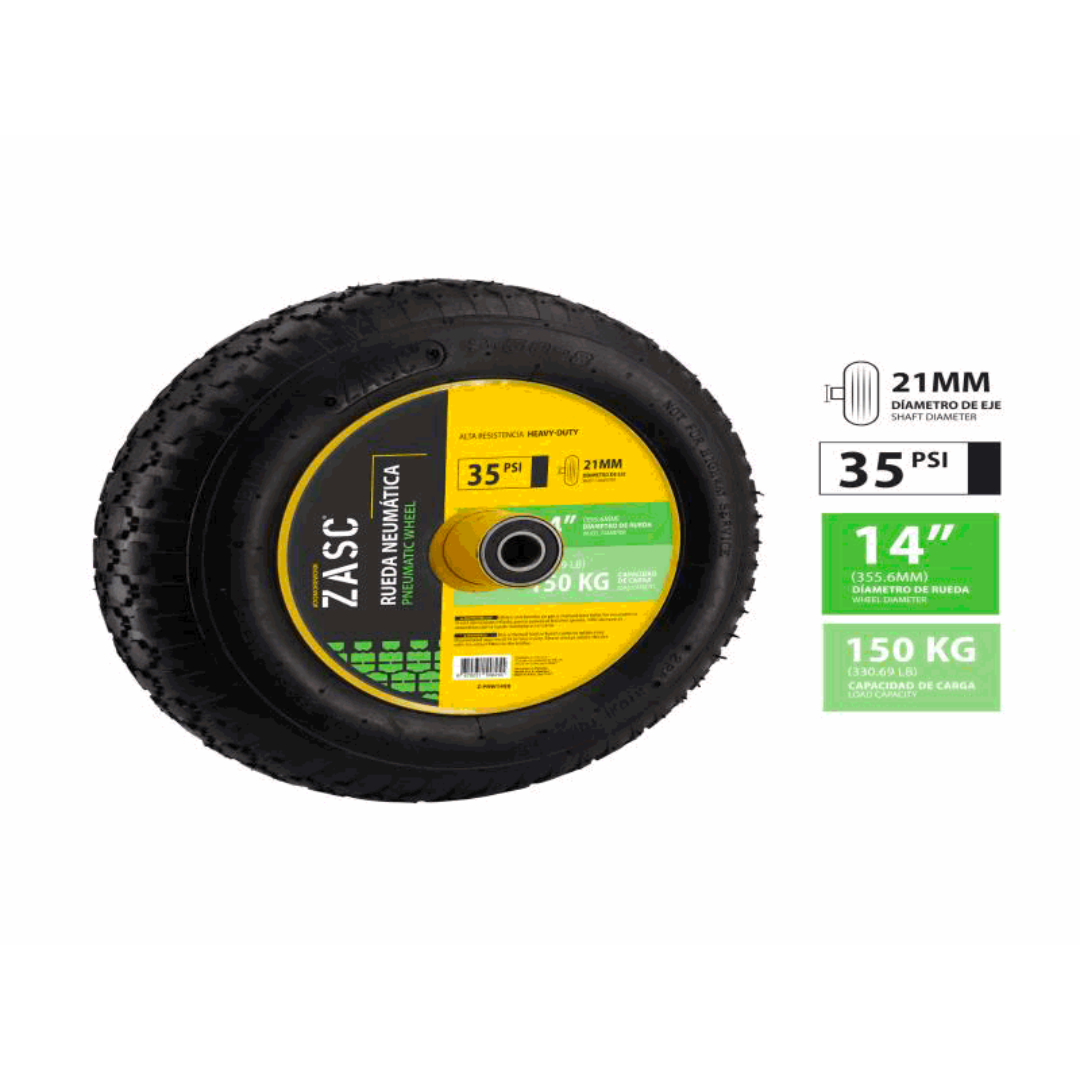 ZASC Pneumatic Wheel 14" 150kg Capacity 35 PSI