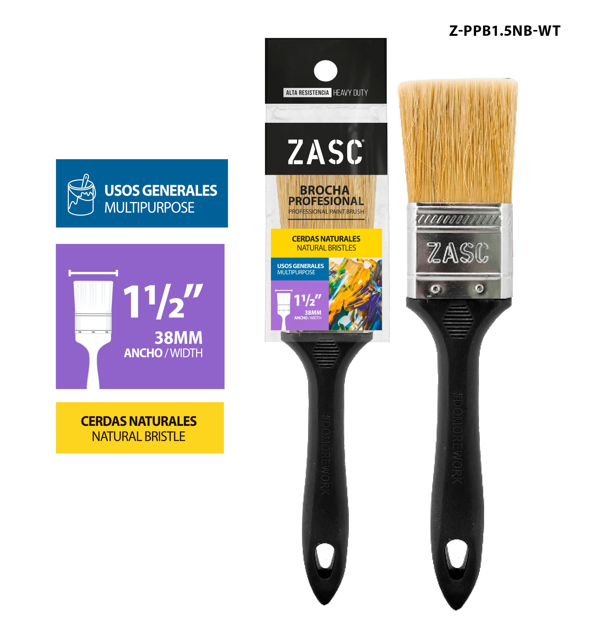 Brocha Profesional 1.5" ZASC / Z-PPB1.5NB-WT