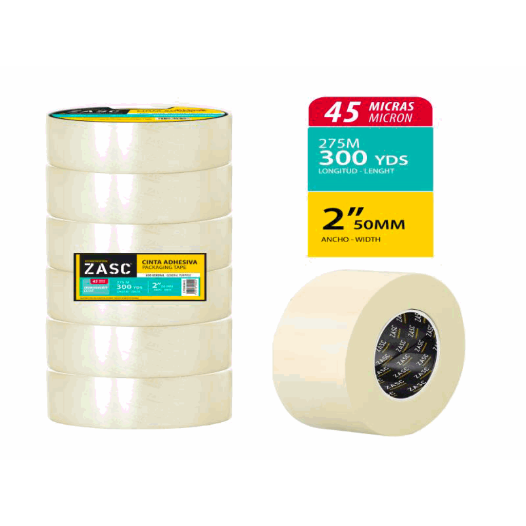 ZASC Packaging Tape 2” x 300 Yards, 45 Micron, Clear Finish