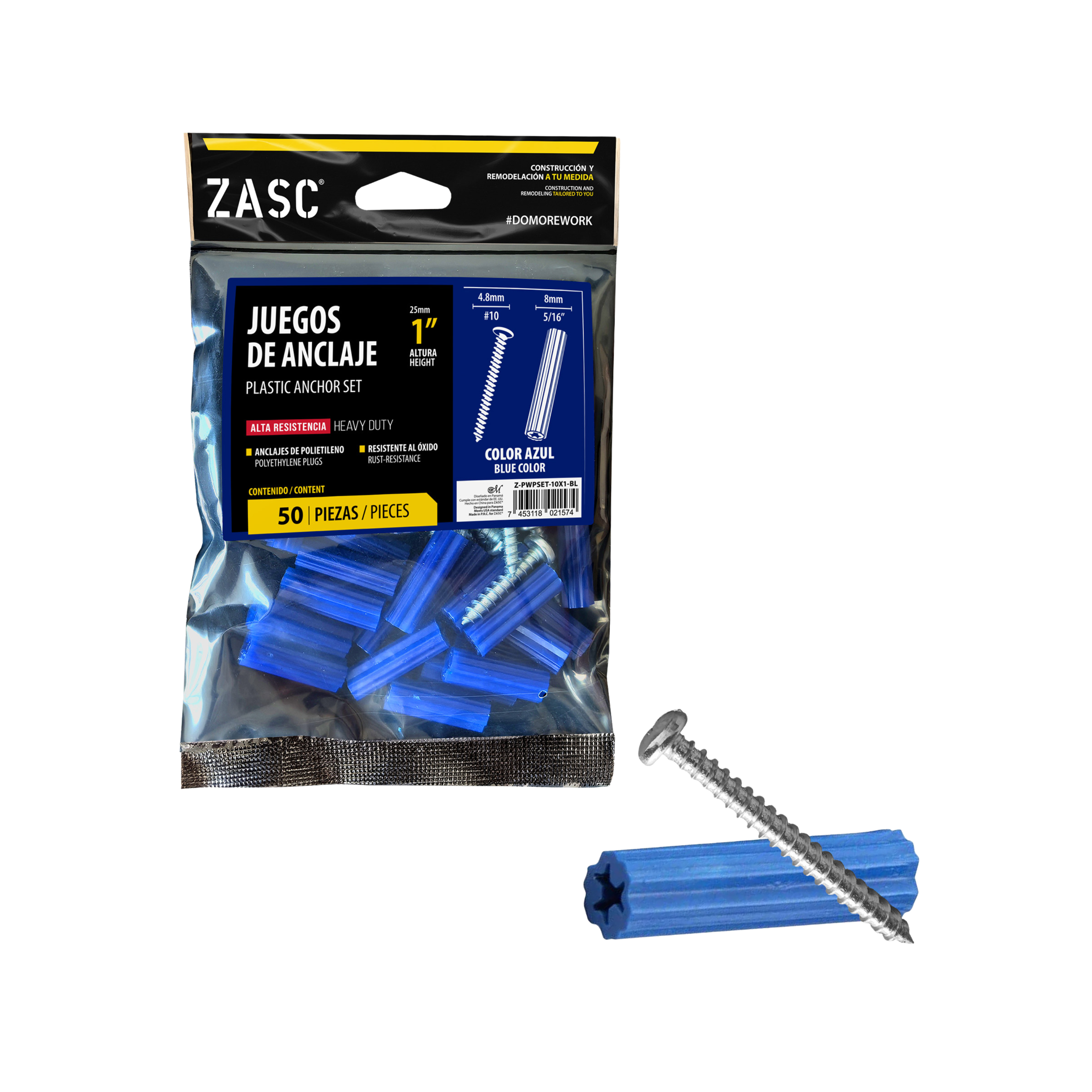 Juego de Anclaje Plástico Azul Zasc / Z-PWPSET-10X1-BL
