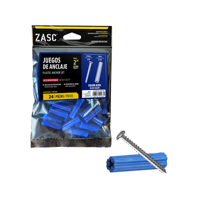 Juego de Anclaje Plástico Azul Zasc / Z-PWPSET-10X2-BL