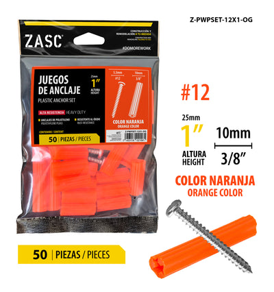 Orange Plastic Anchor Set Zasc / Z-PWPSET-12X1-OG