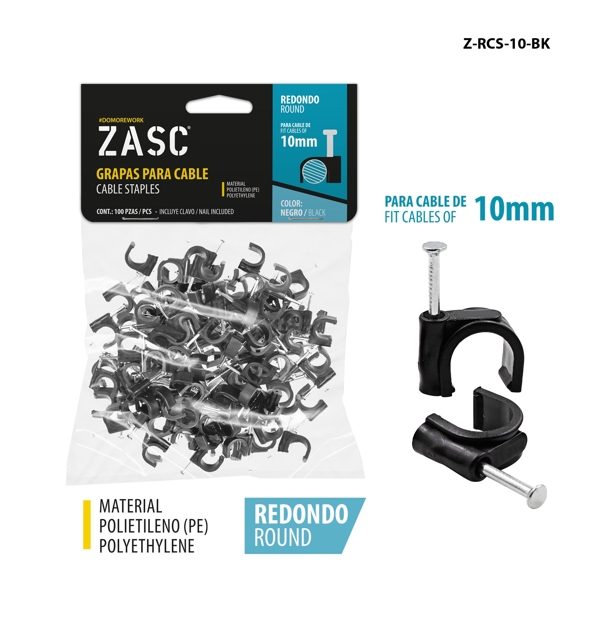 Grapas Cable Negro 10mm ZASC / Z-RCS-10-BK