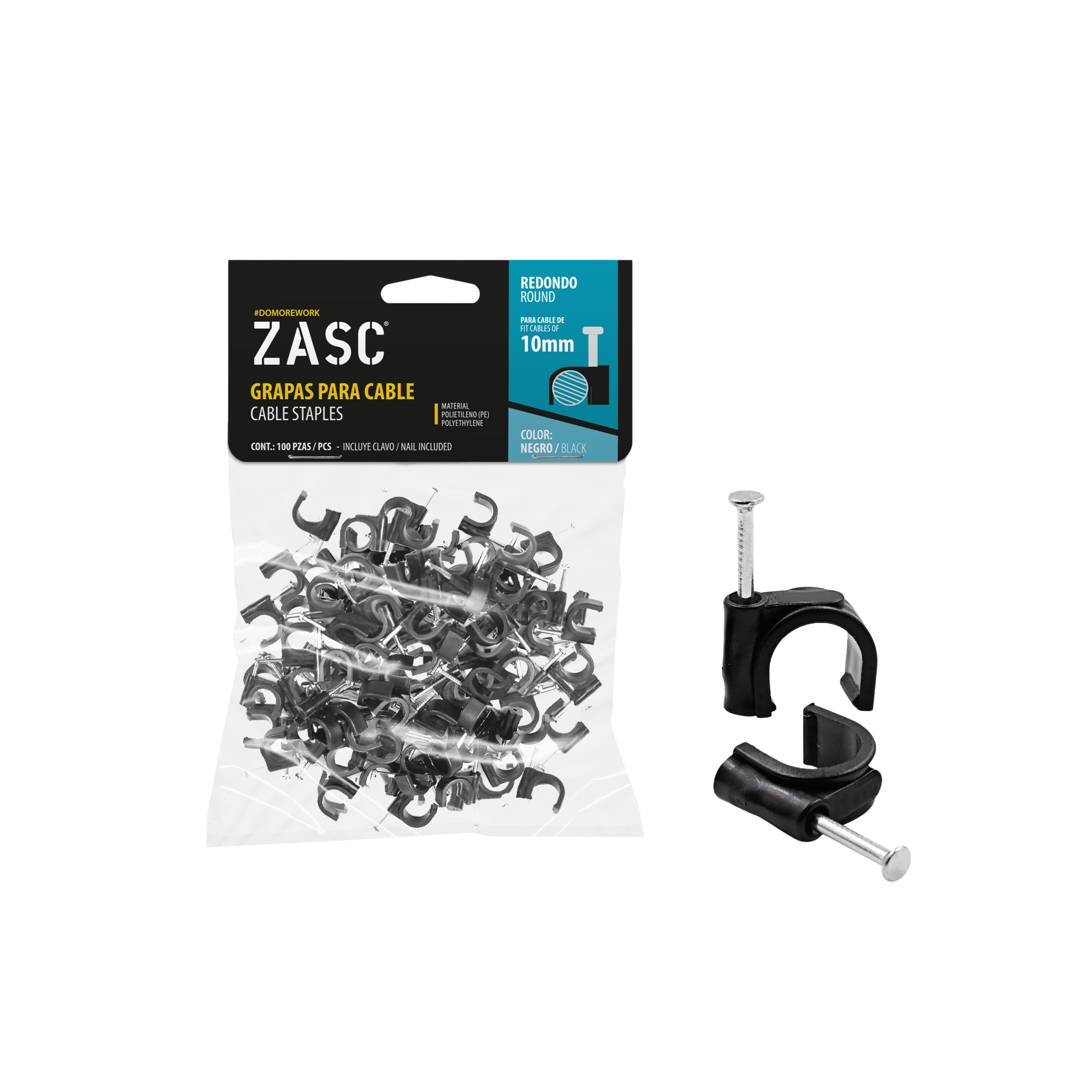Grapas Cable Negro 10mm ZASC / Z-RCS-10-BK
