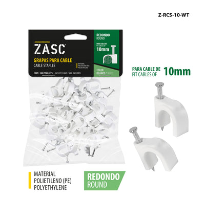 White Cable Clips 10mm ZASC / Z-RCS-10-WT
