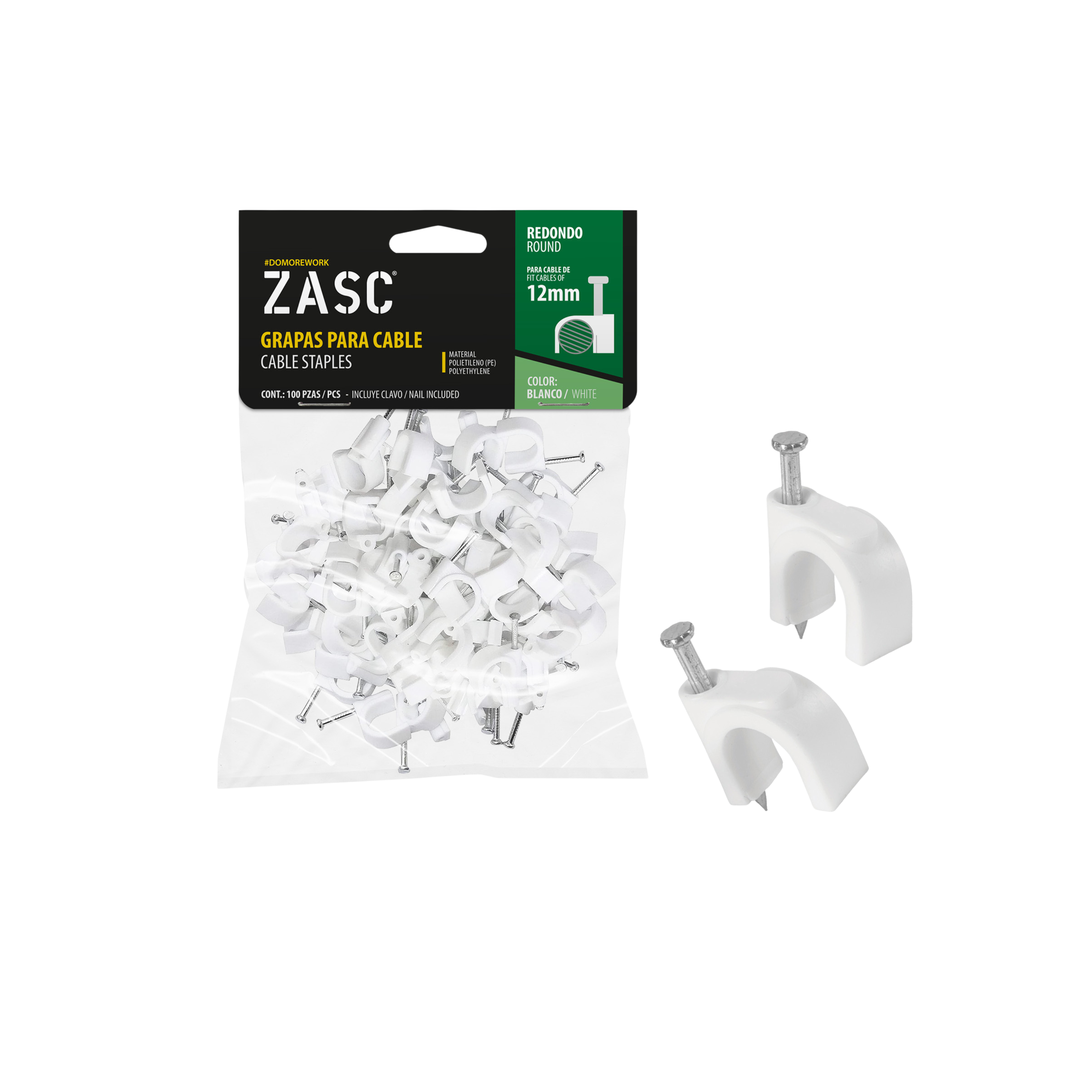 Grapas Cable Blanco 12mm ZASC / Z-RCS-12-WT
