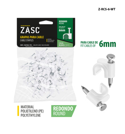 Grapas Cable Blanco 6mm ZASC / Z-RCS-6-WT