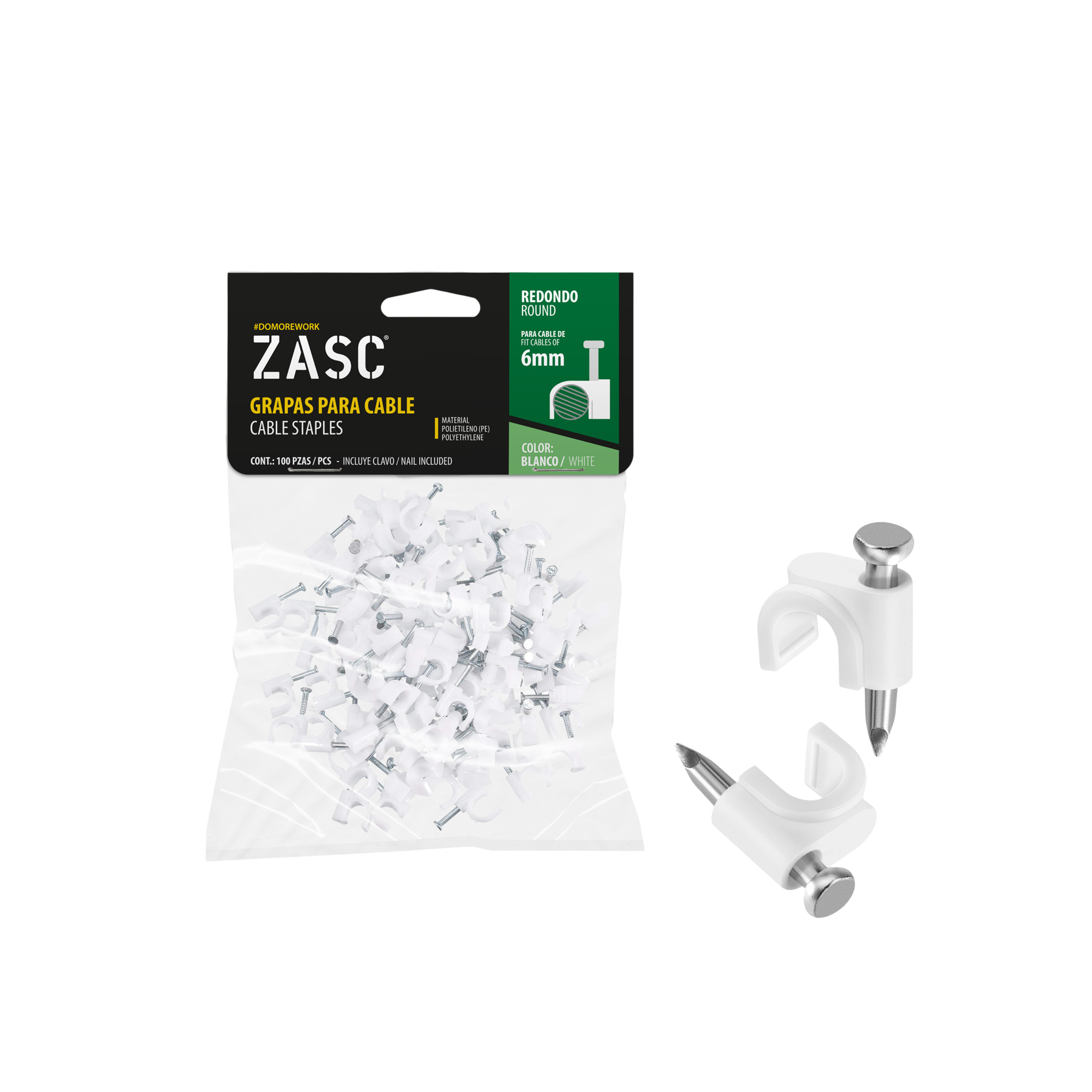 Grapas Cable Blanco 6mm ZASC / Z-RCS-6-WT