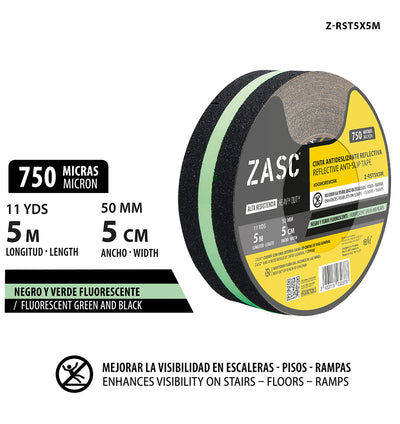 Cinta Antideslizante Reflectiva Negro y Verde ZASC / Z-RST5X5M